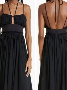 Ulla Johnson Freya cutout cotton-jersey midi dress black halter tie Size 4